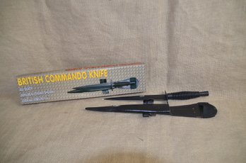 186) British Commando Knife All Black With Real Leather Sheath Overall 11.25' Pakistan