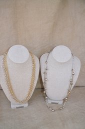 (#167) Costume Gold Tone Necklace And Silver Tone Beaded Necklace