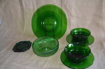 (#102) Emerald Forest Green Glass Bowl E.O. Brody Cleveland Ohio 6'~ Platter With Bowl (see Description)