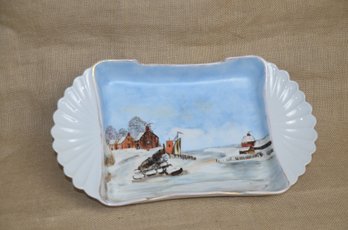 (#57) Porcelain Candy Trinket Dish Snow Scene