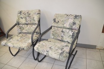 (#5) Black Cast Aluminum Chairs ( 2 Chairs ) With Cushions