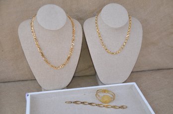 (#169) Gold Tone Costume Necklaces And Bracelets