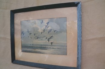 (#165)  Wood Framed Flying Geese Bird Print 21x17.5