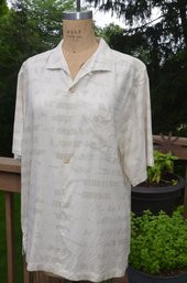 2LS) Tommy Bahama Short Sleeve Beige Button Down Shirt Size Large