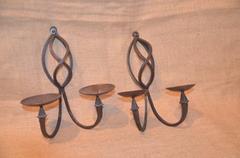 (#93) Pair Of Metal Wall Candle Sconces 12'H
