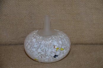 (#69) Art Frosted White Multi Color Speckles Glass Bud Vase
