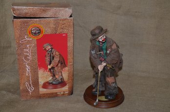 (#35) Emmett Kelly Figurine Real Rags Collection 11' Wooden Base Stand Orig. Box