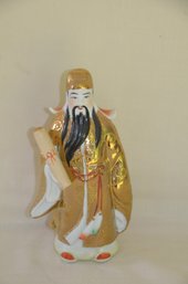 13) Chinese Fu Lu Shou Gold Gilts Painted Porcelain Figurine 9'H