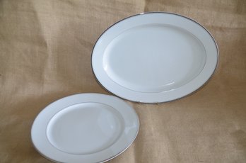(#52) Porcelain White Silver Rim Imperial SINCERITY W. Dalton Serving Platters 16' Oval And 12' Round