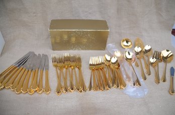 (#68) Oneida Community Gold Electroplate Flatware Set Serve Of 12 And Serving Pieces( See Description )