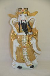 13) Chinese Fu Lu Shou Gold Gilts Painted Porcelain Figurine 9'H