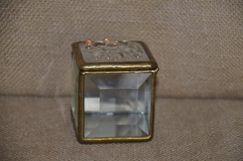 (#73) Trinket Square Box Beveled Glass Mirror Base Metal Trim