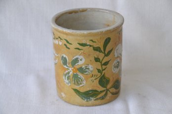 33) Stoneware Crock Pot Hand Painted Flowers ( Slight Crack )