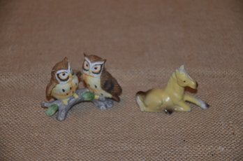 (#98) Ceramic Trinket Figurines Owl 3' Horse 2.75' Made In Japan