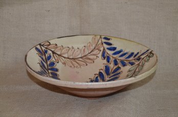 (#17) Decorative Pottery Clay Bowl Round Bowl Beige / Blue/ Green 13.25'