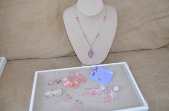 (#174) Pastel Pink Necklace, Earrings Costume Jewelry