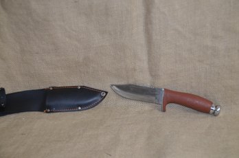 196) Knife 10' Brown Handle 5.5' Blade Leather Sheath No Box