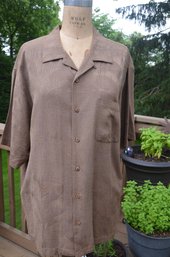 9LS) Tommy Bahama Brown Short Sleeve 82 Silk Button Down Shirt Size Large