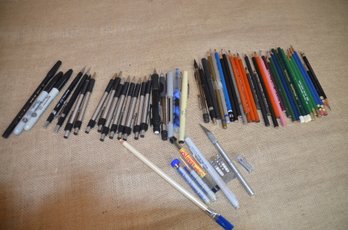 (#139) Assorted Lot Of Pens (Zebra F-301) , Markers, Pencils, Colored Pencils
