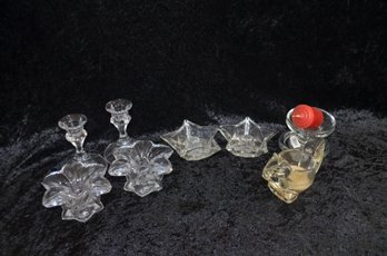 (#145) Lot Of Candle Holders:  Full Lead Crystal Glass Candlestick Holders 4' ~ Star Shape Candle Holders
