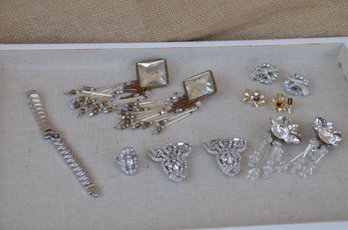 (#175) Rhinestone Clip On / Pieced Earrings, Ring Costume Jewelry