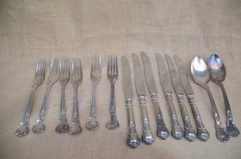 (#74) Sterling Silver Pat 1895 Flatware 14 Pieces ( 6 Forks, 6 Knives, 2 Soup Spoons )