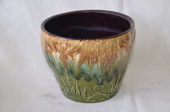 36) Vintage McCoy RRP Sun & Moon Art Pottery Green Brown Flower Pot Planter Jardiniere  ( Slight Crack)
