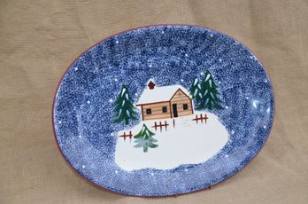 (#75) Ceramic Christmas Platter Cooks Bazaar Gourmet Collection 16' Oval