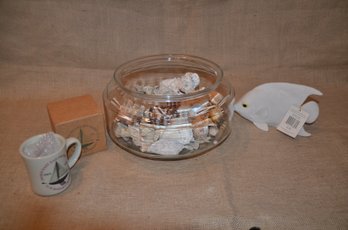(#102) Fish Bowl Filled With Sea Shells ~ Ceramic Coffee Mug ~ Decorative Fish