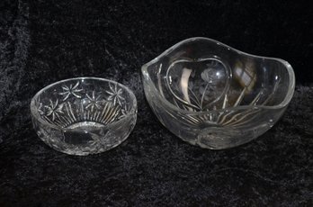 (#147) Glass Etched Serving Salad Fruit Candy Bowls 8'wide And 5.5' Wide