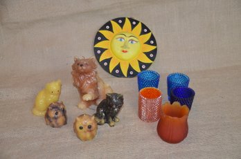 (#143) Vintage Lot Of Animal Shape Candles ~ Colorful Votive Candle Holder, Wood Sun Wall Art