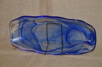 (#22) Murano? Glass Blue Wavy Tray 13'