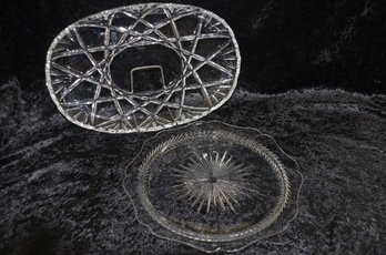 (#151) Glass Oval Serving 15' Platter ~ Glass Round Roughedge 12' Platter