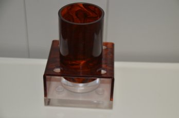 (DK) Vintage Lucite Bathroom Toothbrush Holder And Cup