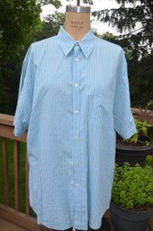 15LS) Structure Blue Check Cotton Button Down Short Sleeve Shirt Size Large