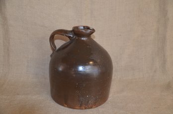 124) Antique Stoneware Earthenware Jug Crock Dark Brown Glazed Clay Pottery 8'H