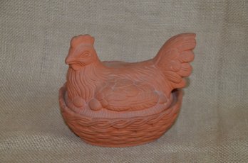 (#24) Pottery Clay Small Covered Rooster Bowl 5.5'
