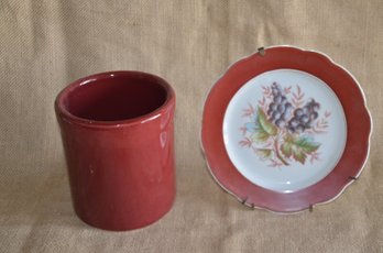 (#120) Ceramic Plate And Wine Bottle Cooler 5.5'H Or Planter