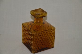 99) Vintage Diamond Point Amber Glass Square Decanter Bottle Stopper 5.5'H