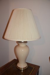 (#57) Ceramic Cream Color Table Lamp With Pleated Shade 31'H