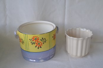 42) Japan Ceramic Jar ( No Lid) And White Ceramic Planter