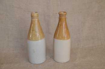 127) Vintage Stoneware Small Bottles Set Of 2 Pottery ( Single Drink Size)
