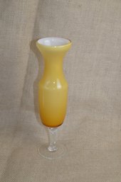 (#156) Ivory Clear 10' Cased Glass Rose Stem Vase