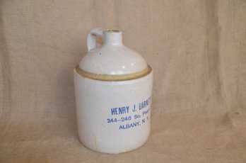 128) Vintage Henry J. Barnett Albany NY Stoneware Pottery Whisky Beer Jug Loop Handle 10'H