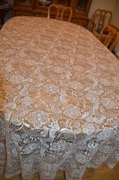 (#84) Vintage Russia Oval Lace Taupe Tablecloth Approx. 110x71 Like New