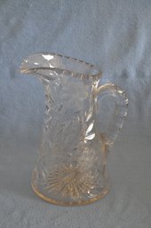 (#69) Vintage Heavy Etched Crystal Pitcher 12'H ( Crack By Bottom Of Handle)