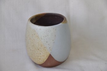 45) Ceramic Pottery Beige Brown Vase Planter 4.5'H