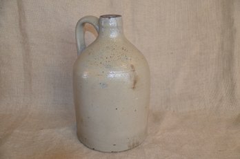 130) Vintage Stoneware Earthenware Beige Whiskey Beer Jug Loop Handle Pottery 12'H ( Crack On Top)