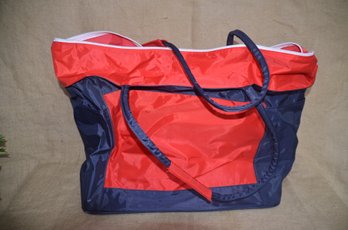(#96) Large Nylon Tote Bag Red And Black Beach Bag