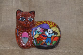 (#28) Cute Hand Painted Pottery Clay Mexican Clay Cat